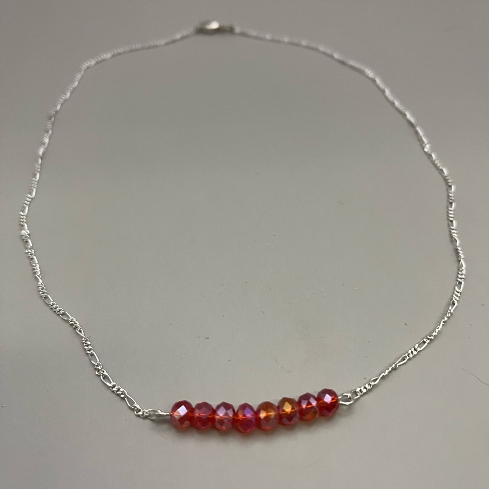 Modern Sterling Silver and Fire Opal Crystals Beaded Necklace